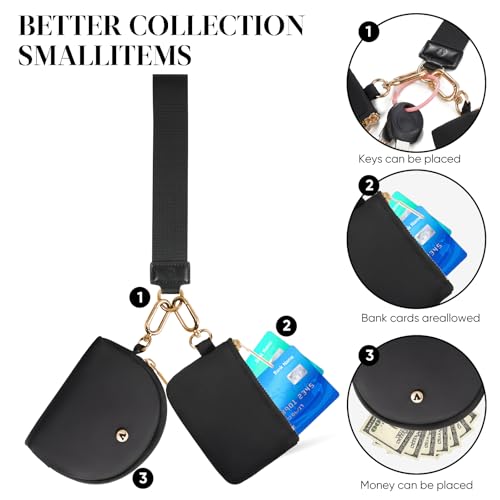VUTUXA KeyChain Wallet Wristlet For Women Mini Zip Dual Pouch Coin Purse - color: black+gold
