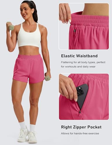 MAGCOMSEN Women's Running Athletic Shorts Zipper Pocket Quick Dry Liner - color: Rose Red, size: X-Small