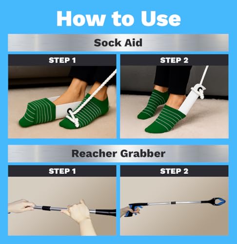 FSA/HSA Sock Aids for Putting On Socks with 32in Reacher Grabber