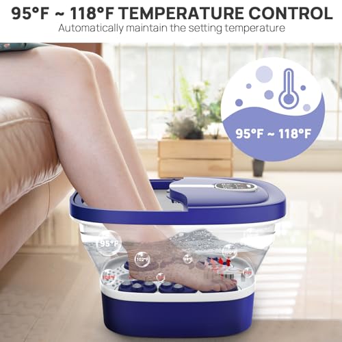 Collapsible Foot Spa Electric Rotary Massage with Heat, Bubble, Remote - color: Blue