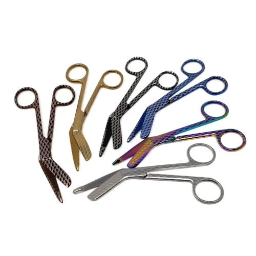 Bandage Scissors 5.5" Long Set of 6 Nurse Vet Tech Gift Made of Stainless Steel with Colorful Patterns First Aid Used For Cutting Gauze Tape Clothing Bandages Vet Wrap Adhesive Removal (Set 11) - style: Set 11