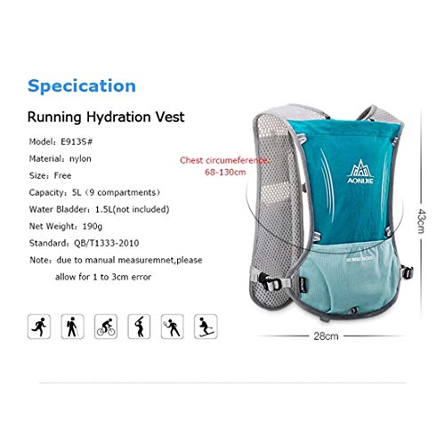 AONIJIE 5L Outdoor Sport Multifunctional Camping Backpack Cycling Running Climbing Hiking Hydration Vest Pack - color: Black With 500ml Soft Flask