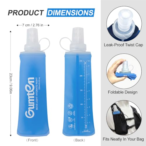 2 Pack Soft Flask 250ml TPU Soft Water Bottle Collapsible BPA-Free for Hydration Pack Running Jogging Hiking Cycling Camping (Light Blue) - color: Light Blue