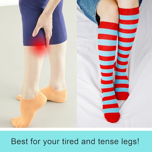 Junely Compression Socks for Women Knee High Striped Polka Dot Stockings - color: Red Blue