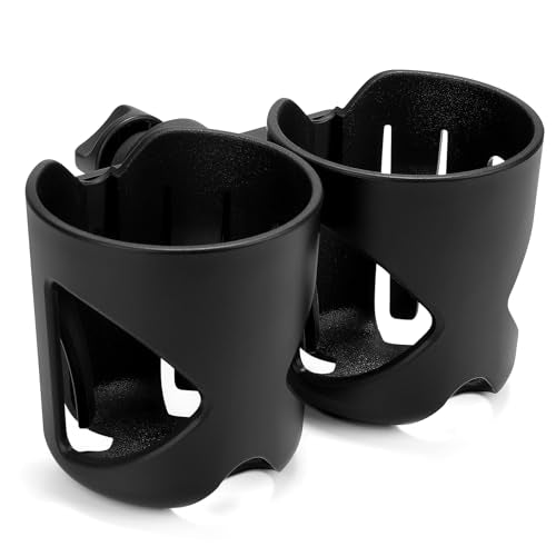 Accmor Stroller Cup Holder, Universal Cup Holder for Walker Wheelchair Bike Scooter, 360° Rotatable Stroller Cup Holder Attachment Walker Wheelchair Accessory - color: Double Cup Holder-Black