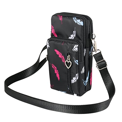 Women Small Crossbody Bag Cell Phone Purse Shoulder Pouch Armband Wallet Case Handbag for iPhone Samsung Google Pixel - color: Feather