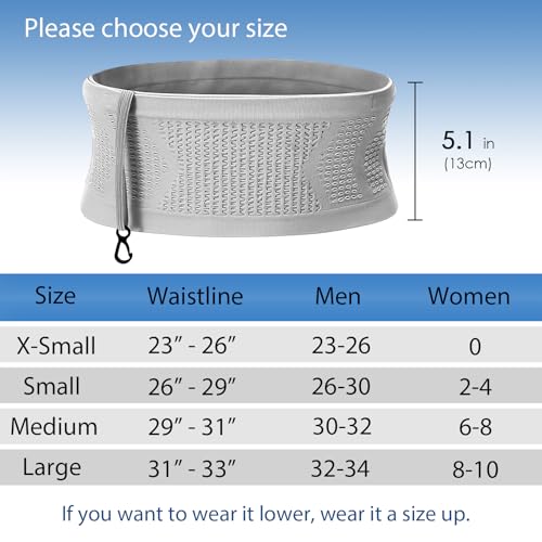 Adorila Slim Running Belt, Hidden Fanny Pack for Men Women, Travel Running Waist Pack for Money and Passport (Grey, Small)