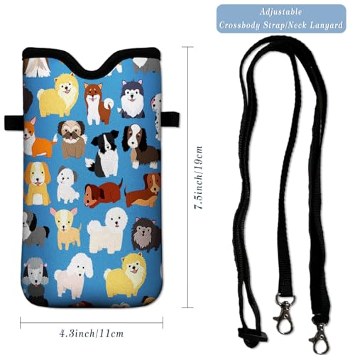 Neoprene Cell Phone Pouch 7.5 X 4.3 in Cloth Mobile Protection Case Bag with Crossbody Strap Neck Lanyard Cell Phone Case Cute Animal Dogs - color: Cute Animal Dogs