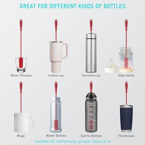 Silicone Bottle Brush, 15.7" Water Bottle Cleaner Brush, Red - color: Long Red