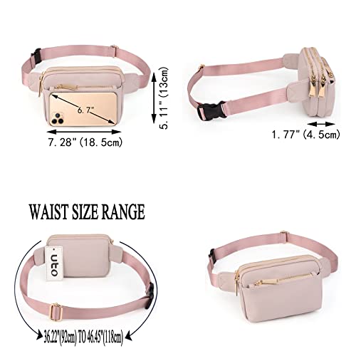 UTO Fanny Pack Crossbody Belt Purse Chest Waist Hip Travel Hiking Bumbag - color: 0759 PU Leather Light Pink