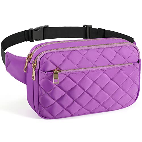 CXWMZY Fashion Fanny Packs for Women & Men, Girls Boys Teens Waist Bag Hip Bum Bag Cute Fanny Pack Casual Bum Bag with Multi-Pockets Adjustable Belts for Disney Traveling Cycling Running (Purple) - color: Purple