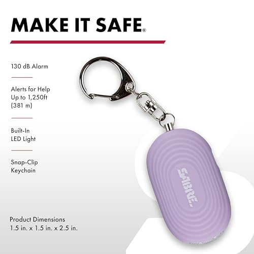 SABRE 2-in-1 Personal Alarm with LED Light, 130dB Personal Safety Siren, Snap Hook for Instant Access, 1,250 Foot (381 Meters) Range, Compact Design for Easy Attachment to Purse, Bag, or Keys - color: Lavender
