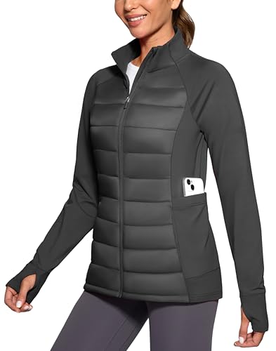 G Gradual Women's Running Fleece Lined Jackets 6 Pockets Lightweight Water Resistant Puffer Jacket for Hiking Travel - color: Dark Gray, size: Large