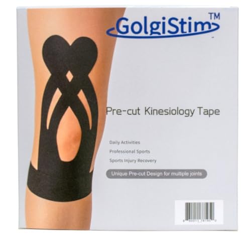 20 Pack Precut Kinesiology Tape - Black Athletic Tape, Waterproof Elastic Sports Tape, Latex Free Breathable Muscle & Joint Support for Running, Sports & Recovery by GolgiStim