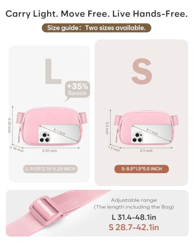 Pritent Fanny Packs for Women Crossbody Belt Bag With Zipper Back Pocket - color: Light Pink, size: Small