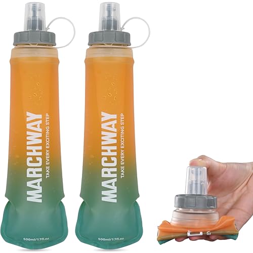 MARCHWAY Soft Flask Collapsible Water Bottle with Wide Mouth, 300ml/500ml - color: Orange Green, size: 300 ml/10 oz