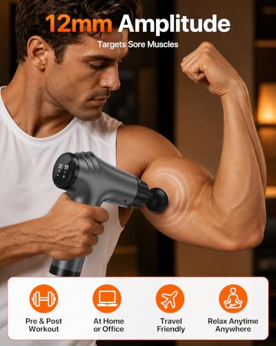 Massage Gun, 30 Speeds, 6 Heads, Quiet Deep Tissue Muscle Massager - color: Grey