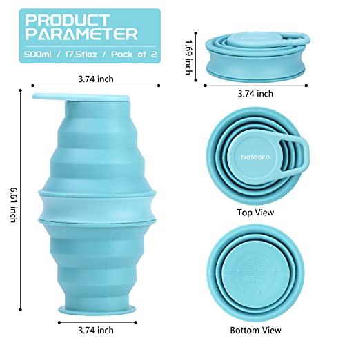 Nefeeko Collapsible Water Bottle, BPA Free Silicone Foldable Water Bottles - color: BUPK, style: 2 Pack