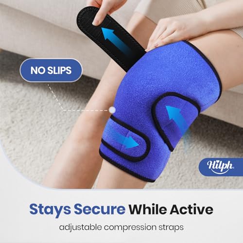 Hilph Knee Ice Pack Wrap, Adjustable Knee Brace with 2 Gel Ice Packs, Blue - color: Blue