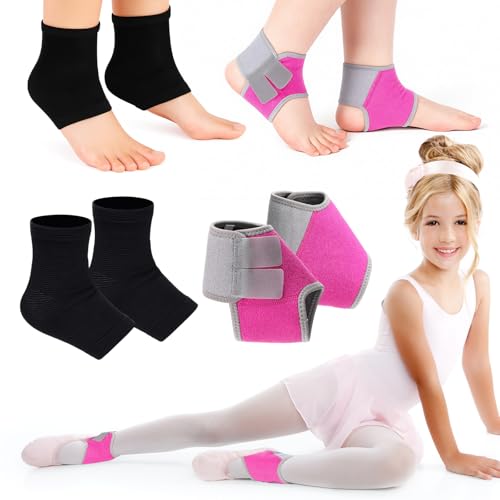 Tarpop 2 Pairs Kids Ankle Brace, Compression Sleeves, M+S, Pink,Black - color: Pink,Black, size: Small,Medium