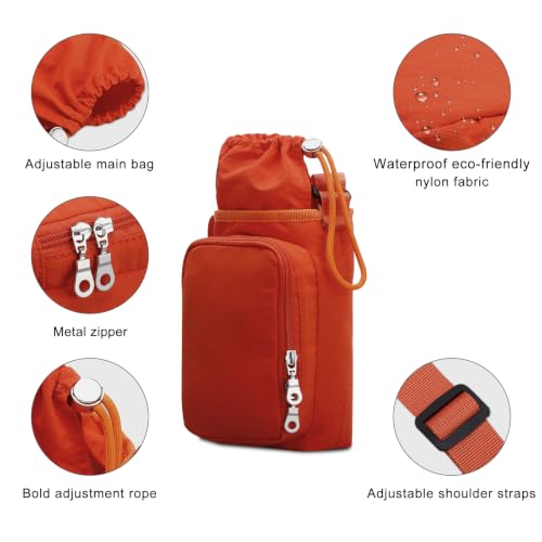 Water Bottle Carrier 32oz Adjustable Convenient holder with Handy Storage - color: Orange