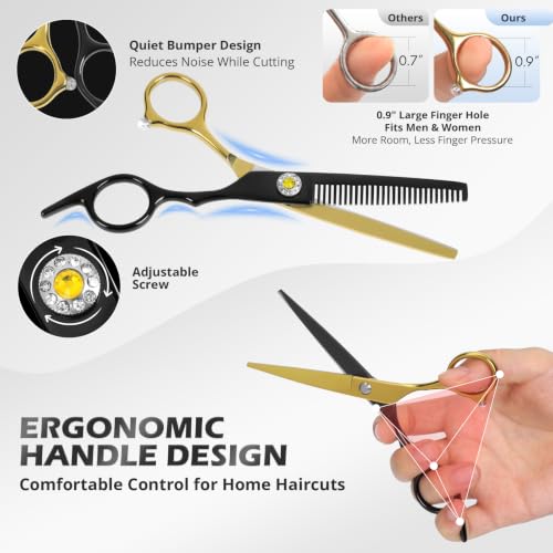 21Pcs 440C Hair Cutting Scissors Kit, Hair Scissors & Thinning Scissors Set - color: Black & Gold