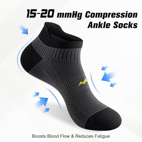 Ankle Compression Socks for Men & Women, 6 Pairs, Low Cut - color: Grey, size: Small-Medium
