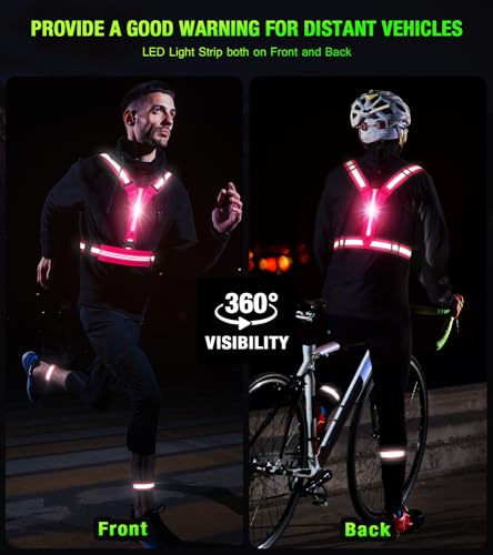LED Reflective Vest Running Gear Set,USB Rechargeable Light Up Running Vest for Runners Night Walking with Waterproof Phone Bag,High Visibility Armband,Adjustable Waist&Shoulder for Men Women - color: Pink