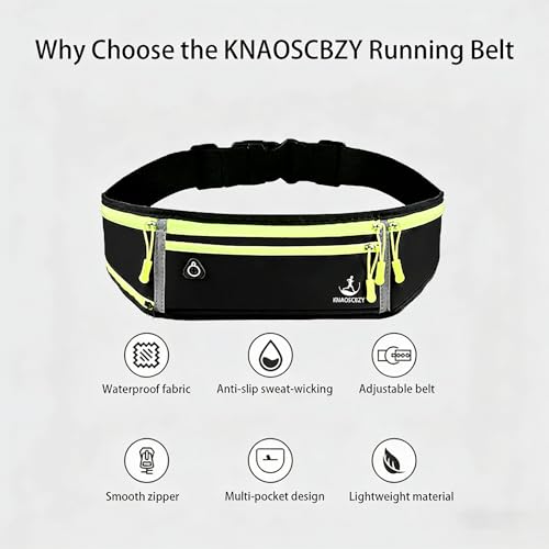 Running Belt for Men and Women, 4-Pocket Waist Pack Fits Large Phones, Lightweight No-Bounce Running Fanny Pack with Water Bottle Holder for Running, Walking, Cycling, Gym