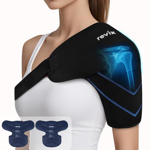 REVIX Shoulder Ice Pack Wrap & Brace for Rotator Cuff & Arm, 2 Gel Packs - size: Medium, style: Black, 2 Gel Packs+1 Shoulder Brace