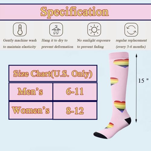 Compression Socks for Women Festival Knee High Socks Calf Stockings - color: Neon Heart, size: Large