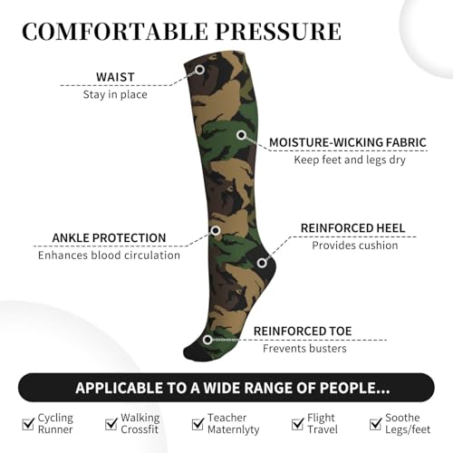 FREEHOTU Compression Knee High Socks for Women/Men Circulation 15-20 Mmhg - color: Camo Sasquatch