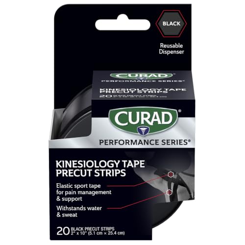 CURAD Performance Series Kinesiology Tape, Black, 2 x 10 in Each, 20 Strips