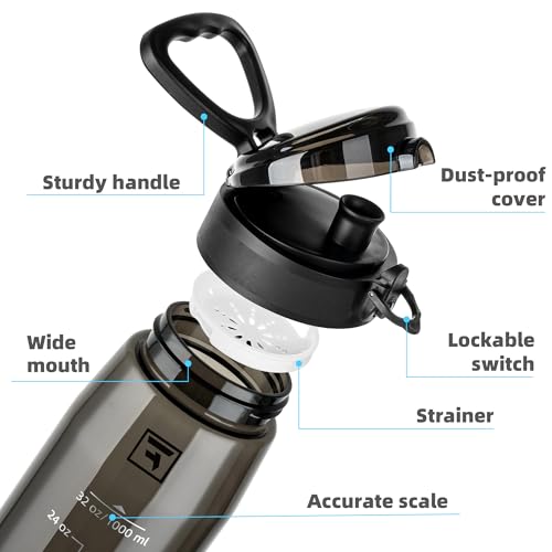 Fanhaw 32 oz Clear Plastic Water Bottle, Chug Lid, Black - color: Black