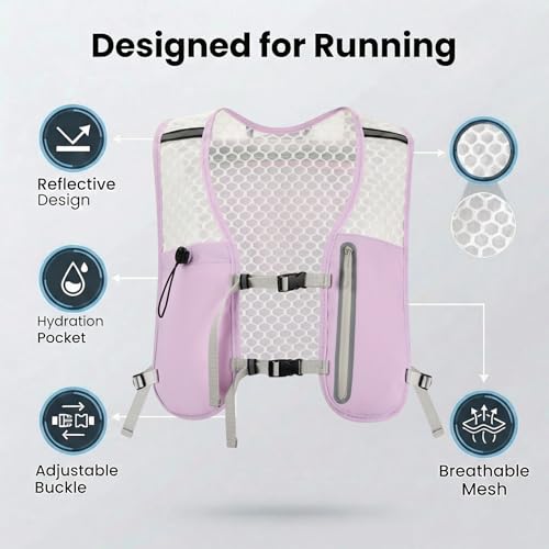 Running Vest for Women Men Hydration Backpack with 500ml Soft Flask Lightweight Water Pack - color: Lilac Vest Only