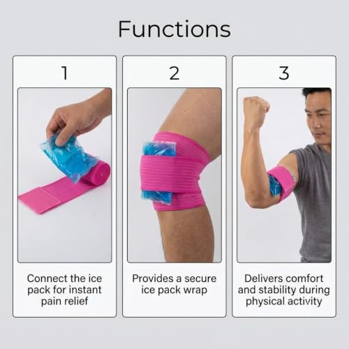 6 Pack Ice Pack Extension Straps - 35"x3" Elastic Wrap for Hot & Cold Packs - color: Pink