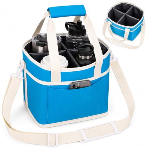 Structured Drink Carrier Bag, Family Size 4 Compartment Drink Bag - color: Sky Blue