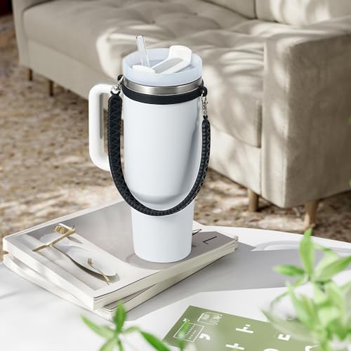 Water Bottle Handle, Silicone Water Bottle Sling, Carrier, Holder with Strap, Fits Most 8-40oz Bottles Stanley Cup Accessories - color: Black
