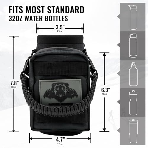 NATURE PIONEOR 32 64 128oz Tactical Water Bottle Pouch, MOLLE Bottle Holder - color: Black, size: 32OZ