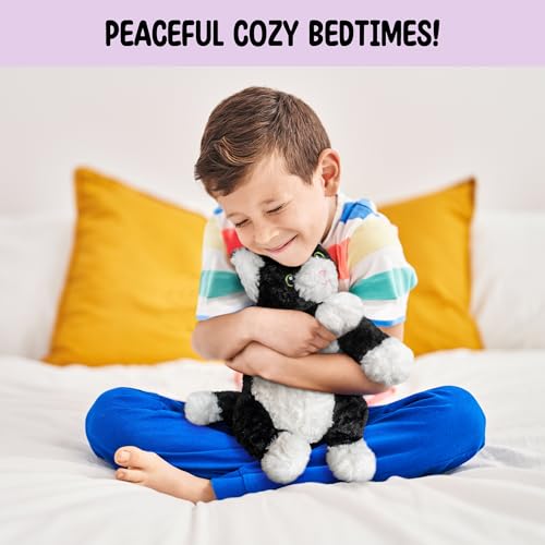Tuxedo Cat Microwavable Stuffed Animal – 1.5 lb Unscented Heating Pad Plush, Soft Cozy Black & White Cat Toy for Relaxation and Comfort, Gift for Women, Girls, Adults & Kids by Happy Fuel - color: Tuxedo Cat (Lying Down)