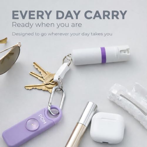 POM Pepper Spray & Personal Alarm Safety Kit – OC Self Defense Keychain Spray & Loud Emergency Alarm for Campus Safety, Women & Students - color: White X Lavender, style: Keychain Model