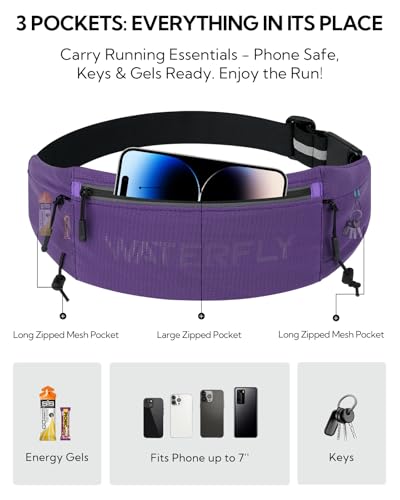 WATERFLY Running Belt Fanny Pack, Runner Race Belt with Bib Clip Purple - color: Purple