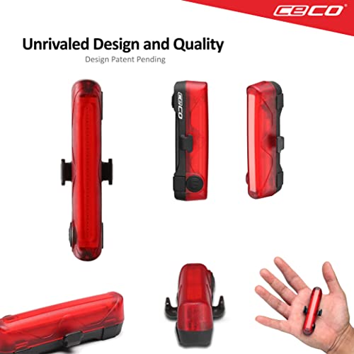 CECO USA 80 Lumen USB Rechargeable Bike Tail Light - Super Wide Bright Model TC80 Bicycle Rear Light - IP67 Waterproof, FL-1 Impact Resistant - COB LED Red Safety Light - Pro Grade Quality