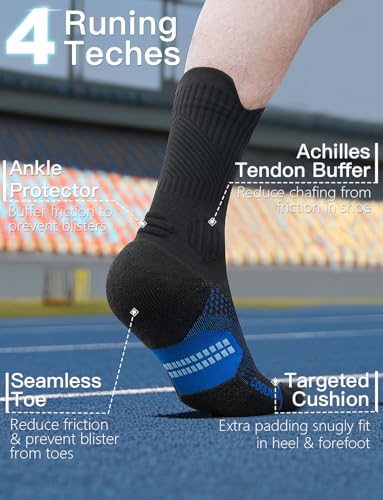 Juclise Men's Compression Running Crew Socks, 3 Pairs - color: Gradient Blue+gradient Lime+classic Black, size: Large