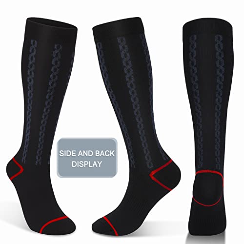 FULLSOFT Medical Graduated 30-40mmHg Compression Socks for Women&Men Circulation Knee High Socks Hiking Running Stockings - color: 01-one Pair-stripes Black, size: Large-X-Large