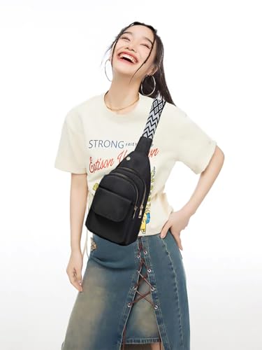 AOSTIHOT Crossbody Sling Bag Small Sling Backpack for Women, Chest Daypack Crossbody Shoulder for Travel Sport Running Hiking - color: M Black