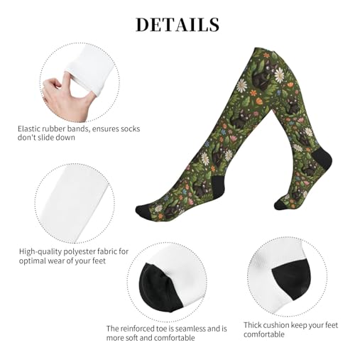 Hen Floral Compression Socks for Women Men - color: Black Cat Daisy Floral