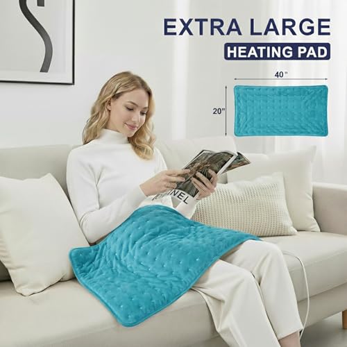 Large Heating Pad,20"x40" Extra Large Heating Pad for Back Pain Relief Electric Heating for Period Cramps Neck Shoulder Knee Pain Relief Moist/Dry Heat Auto Shut Off 9 Heat Setting Machine Washable - color: 24"x12" 8