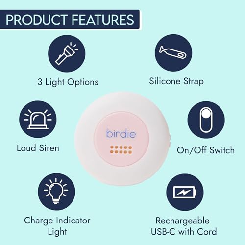 She's Birdie - The Original Personal Safety Alarm Disc for Bikes, Hikes, and Late Nights - Loud Siren, LED Light for Extra Visibility, Rechargeable, Handsfree, Lightweight, Water Resistant (Blossom) - color: Blossom