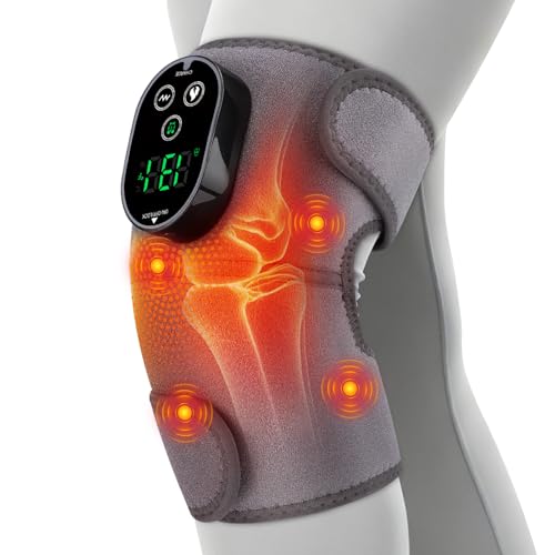 Cordless Knee Heating Pad, Heated Knee Massager with Heat Vibration - color: Grey(single)